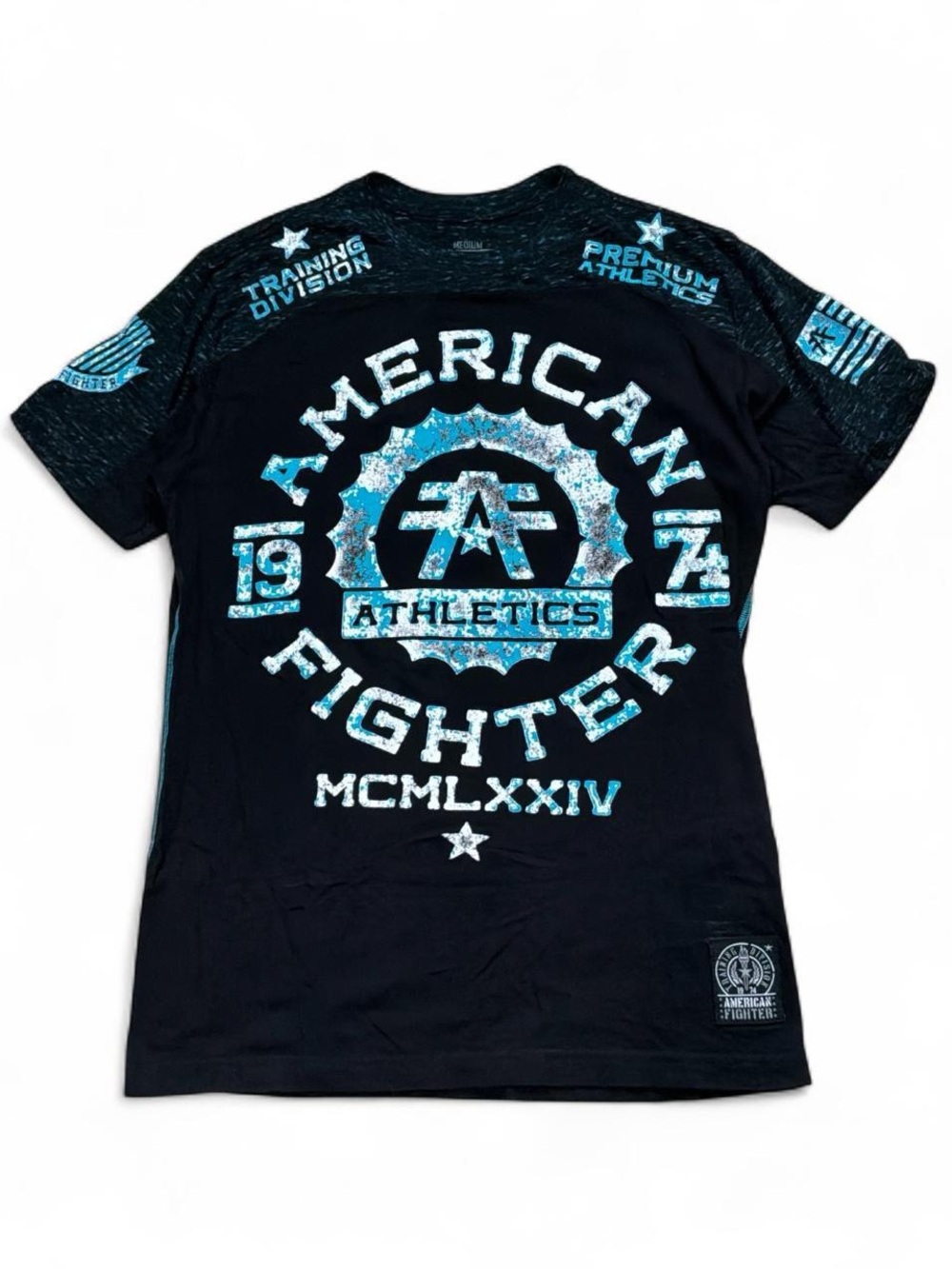 American Fighter Black T-Shirt with Light Blue Athletic Crest